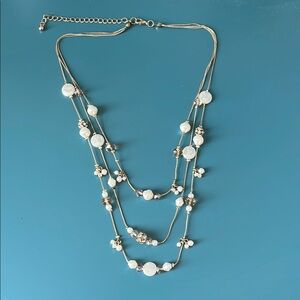 Gold colored and White/Diamond Beaded Layered Necklace